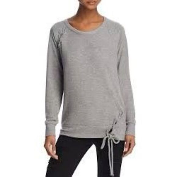 Chaser Lace Up Knit Soft Crew Neck Sweater Top Sz M Black Raglan Sleeve NWT - Picture 7 of 7